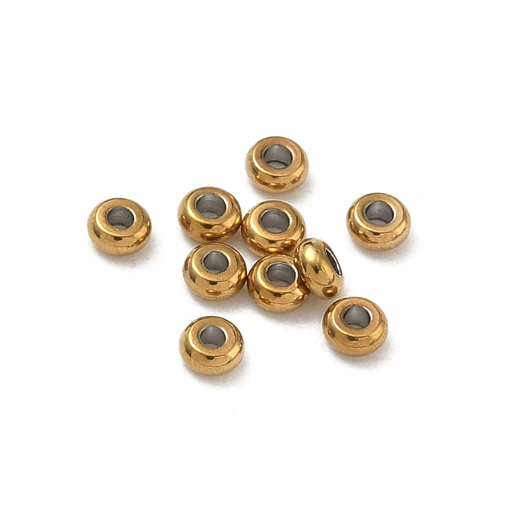 Spacer Kraal Premium RVS Rondel Goud 3mm - per stuk
