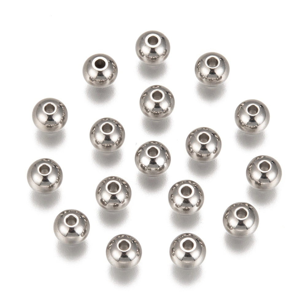 Kralen RVS Rond Zilver 6mm Massief - per 20 stuks