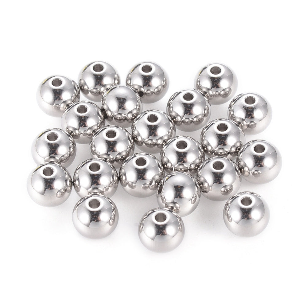 Kralen RVS Rond Zilver 8mm - per 10 stuks
