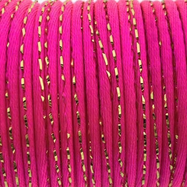 Satijn koord 1,5mm klosje Fluor roze Goud - 3,6 meter-Kraaltjes van Renate