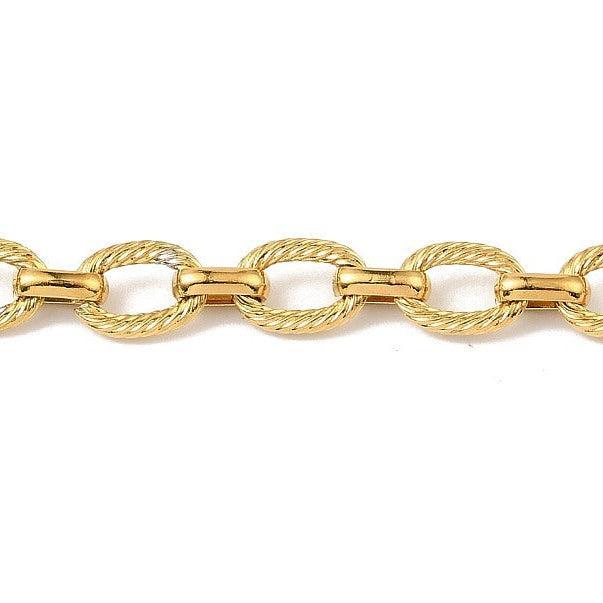 Schakel Ketting Getextureerd Premium 18k RVS Goud 9x6mm - per 10 cm-Ketting-Kraaltjes van Renate