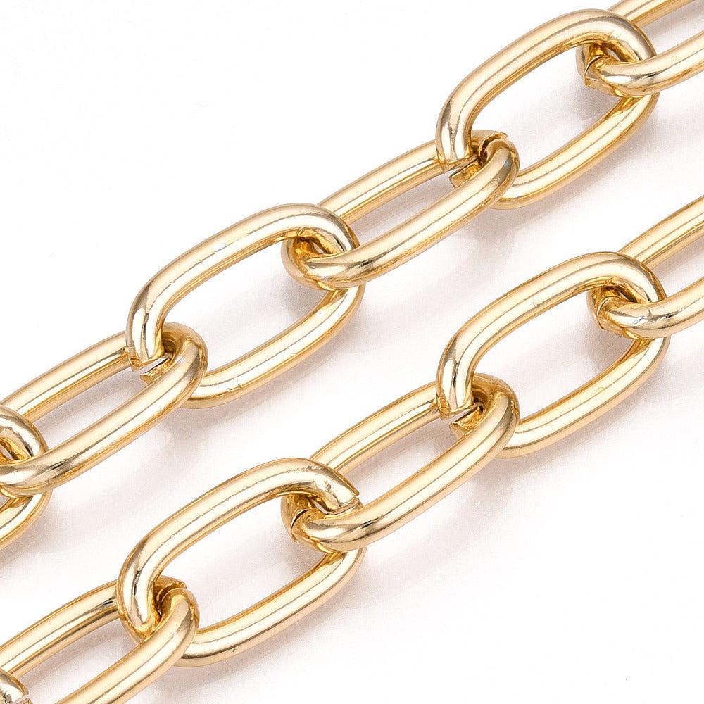Schakelketting Aluminium Goud Ovaal 28x16mm - per 10cm-Ketting-Kraaltjes van Renate
