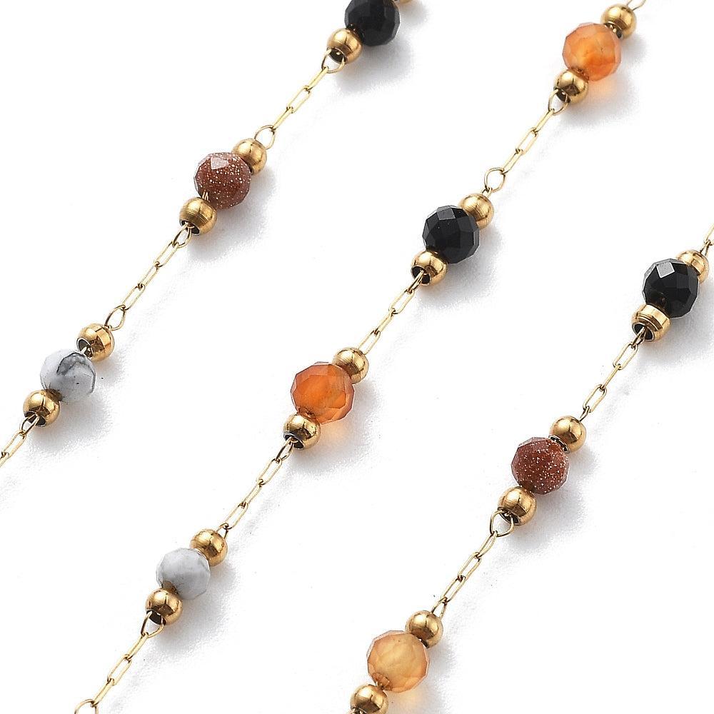Schakelketting Edelsteen RVS Goud 6x3mm - per 10cm-Ketting-Kraaltjes van Renate