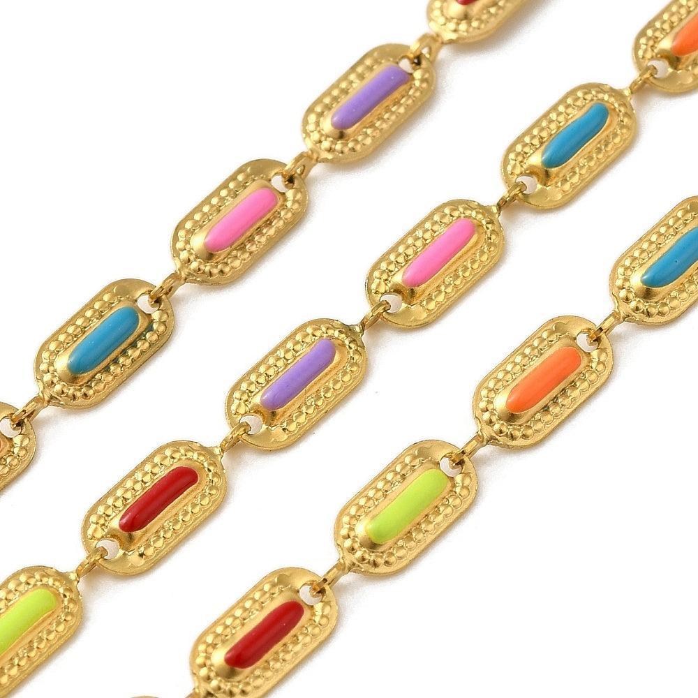 Schakelketting RVS Emaille Multicolor 12x4mm - per 10cm-Ketting-Kraaltjes van Renate