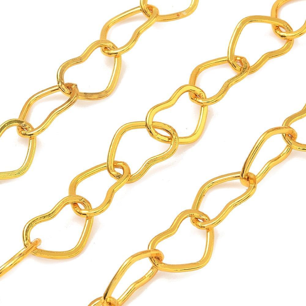 Schakelketting Hartjes Premium Brass Goud 10x16mm - per 10cm-Ketting-Kraaltjes van Renate