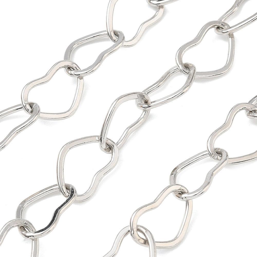 Schakelketting Hartjes Premium Brass Zilver 10x16mm - per 10cm-Ketting-Kraaltjes van Renate