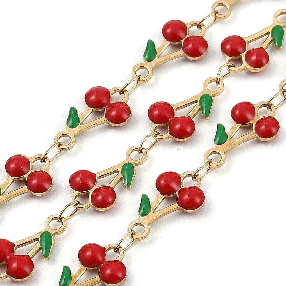 Schakelketting Kersjes Premium RVS Emaille Rood 13x7.5mm - per 10cm-Ketting-Kraaltjes van Renate