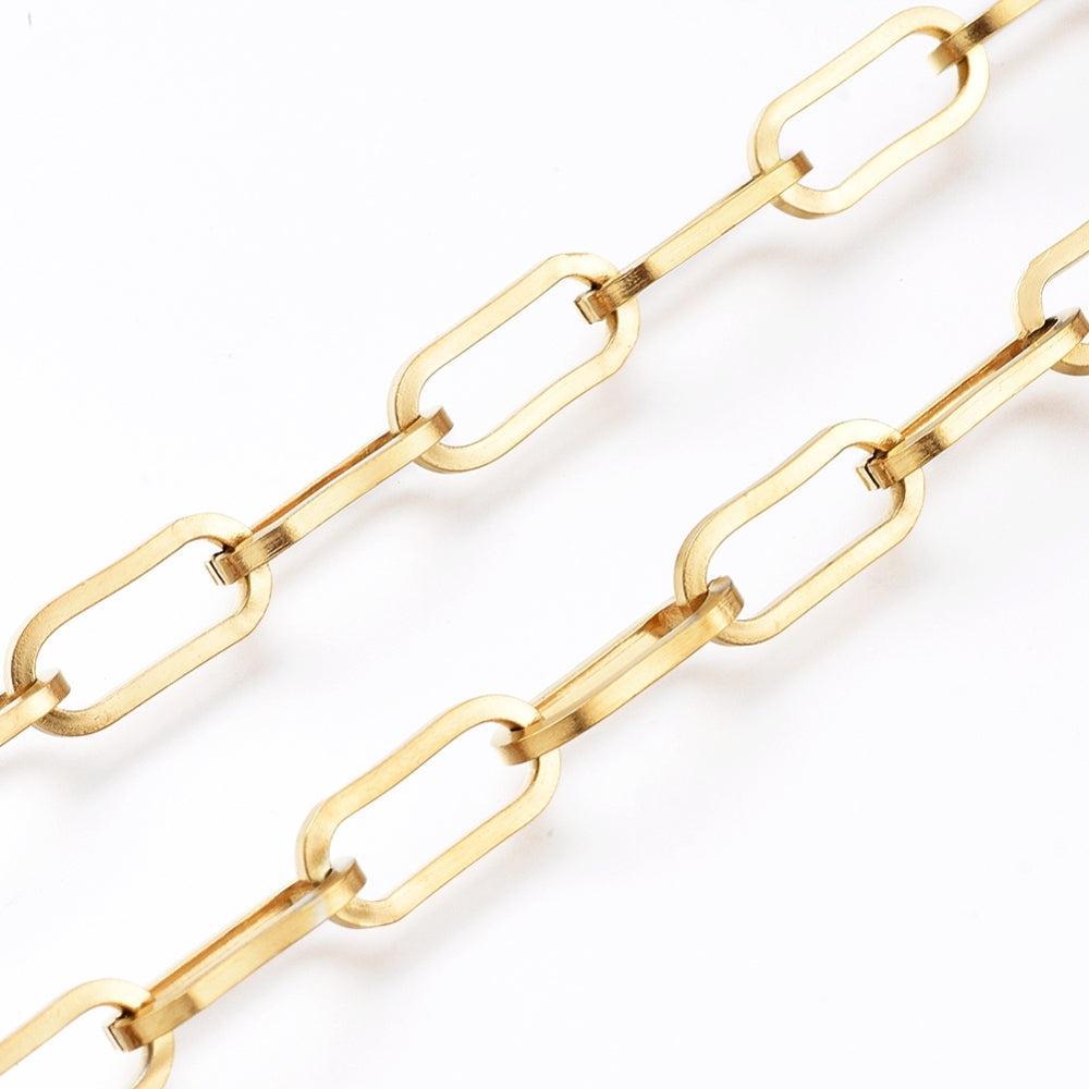 Schakelketting Paperclip 14x1.5mm Premium RVS Goud - per 10cm-Ketting-Kraaltjes van Renate