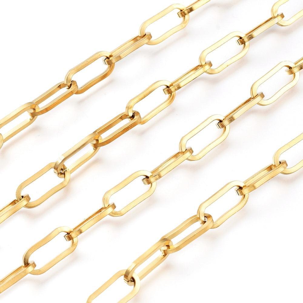 Schakelketting Paperclip 14x1.5mm Premium RVS Goud - per 10cm-Ketting-Kraaltjes van Renate