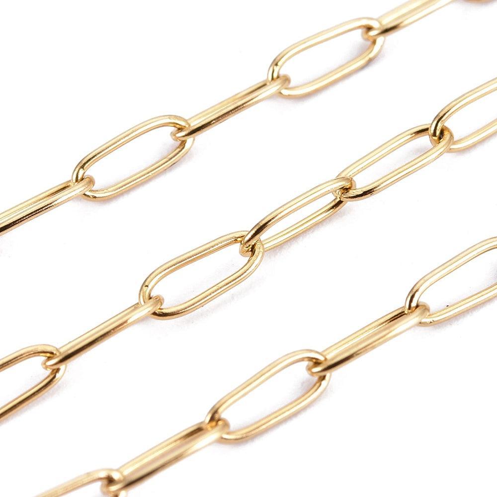 Schakelketting Paperclip 4.8x2.5mm Premium RVS Goud - per 10cm-Ketting-Kraaltjes van Renate