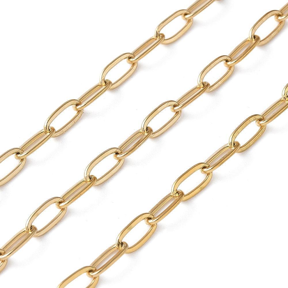 Schakelketting Paperclip Goud 7x3mm - per 10cm-Ketting-Kraaltjes van Renate