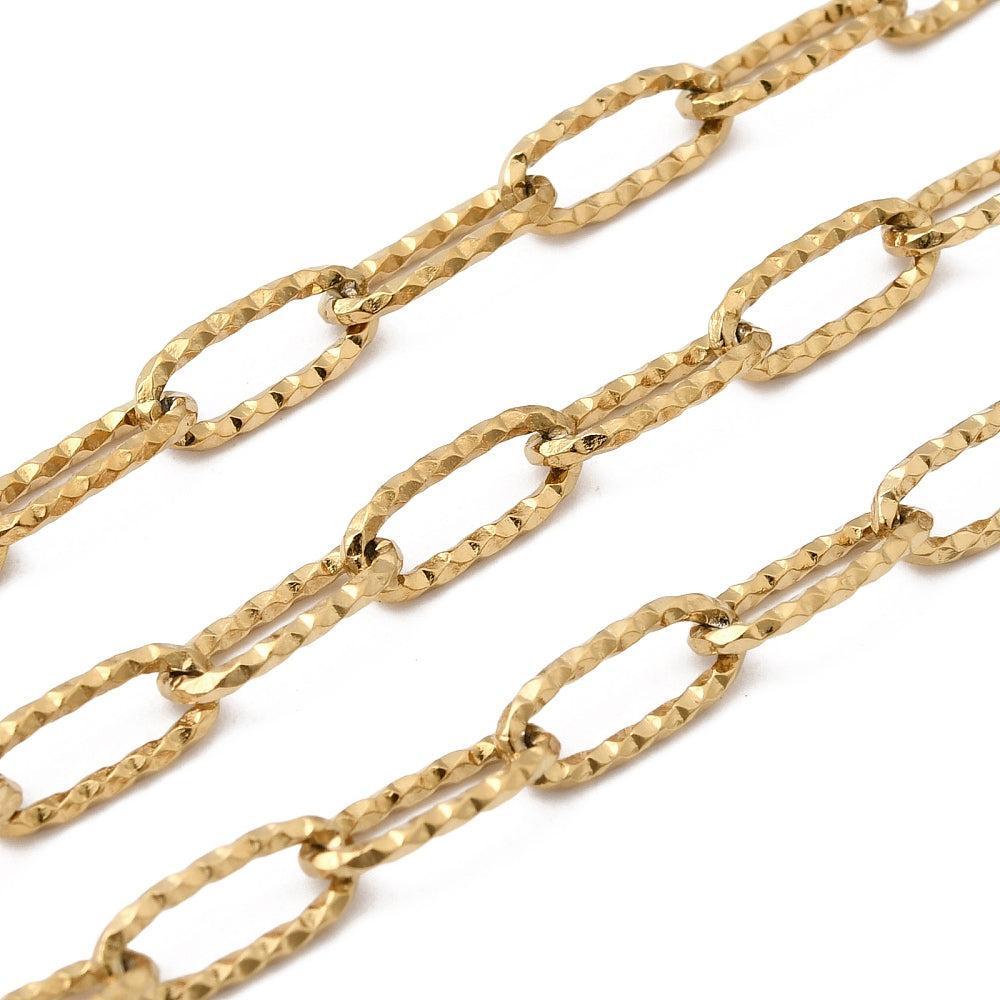 Schakelketting Paperclip Patroon 10x4mm Premium RVS Goud - per 10cm-Ketting-Kraaltjes van Renate