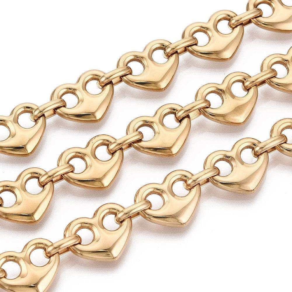 Schakelketting Premium RVS 18K Goud Hart 16mm - per 10cm-Ketting-Kraaltjes van Renate