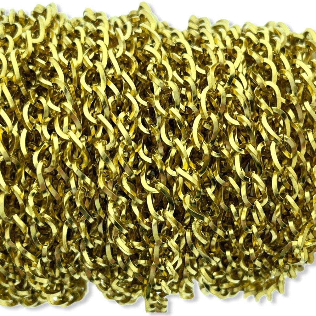 Schakelketting RVS twisted chain goud 6x4mm - prijs per 10cm-Kraaltjes van Renate