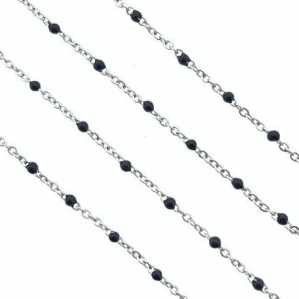 Schakelketting RVS Zwarte bolletjes 2x1.5mm - prijs per 10cm-Kraaltjes van Renate