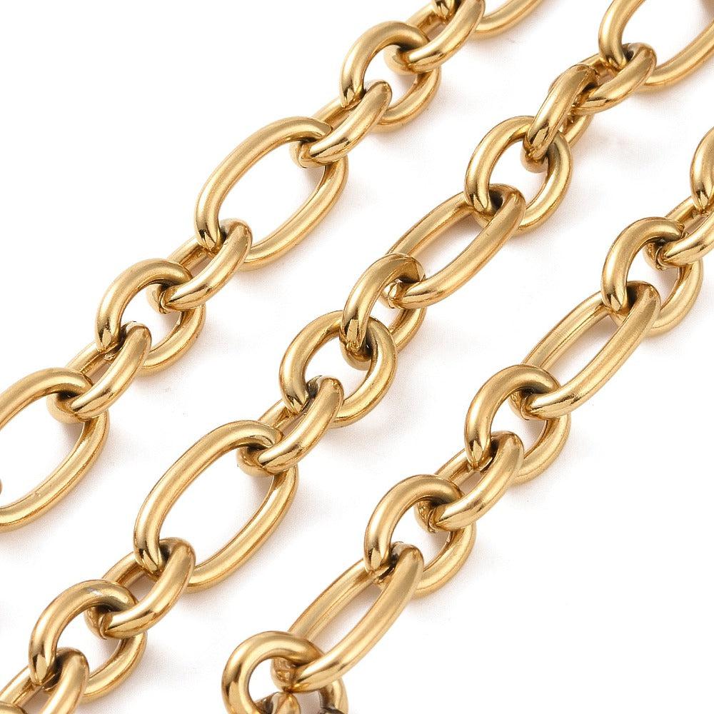 Schakelketting RVS figaro goud 17x10x2mm - prijs per 10cm-ketting-Kraaltjes van Renate
