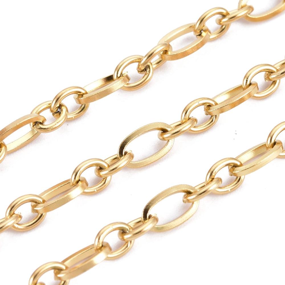 Schakelketting RVS figaro goud 6,3x0,7mm - prijs per 10cm-ketting-Kraaltjes van Renate