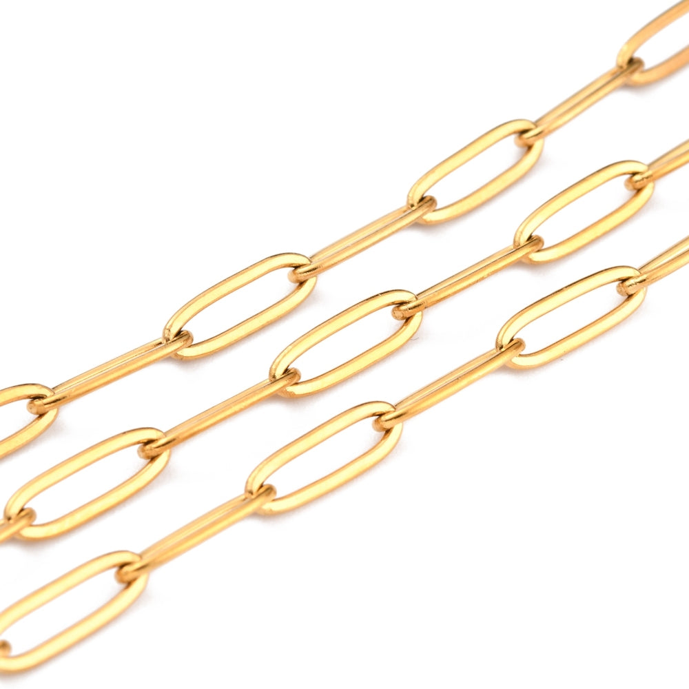 Schakelketting RVS goud rechthoek 12x4mm - prijs per 10cm-ketting-Kraaltjes van Renate
