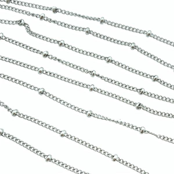 Schakelketting RVS platte schakel met bolletjes 2mm - prijs per 10cm-Kraaltjes van Renate