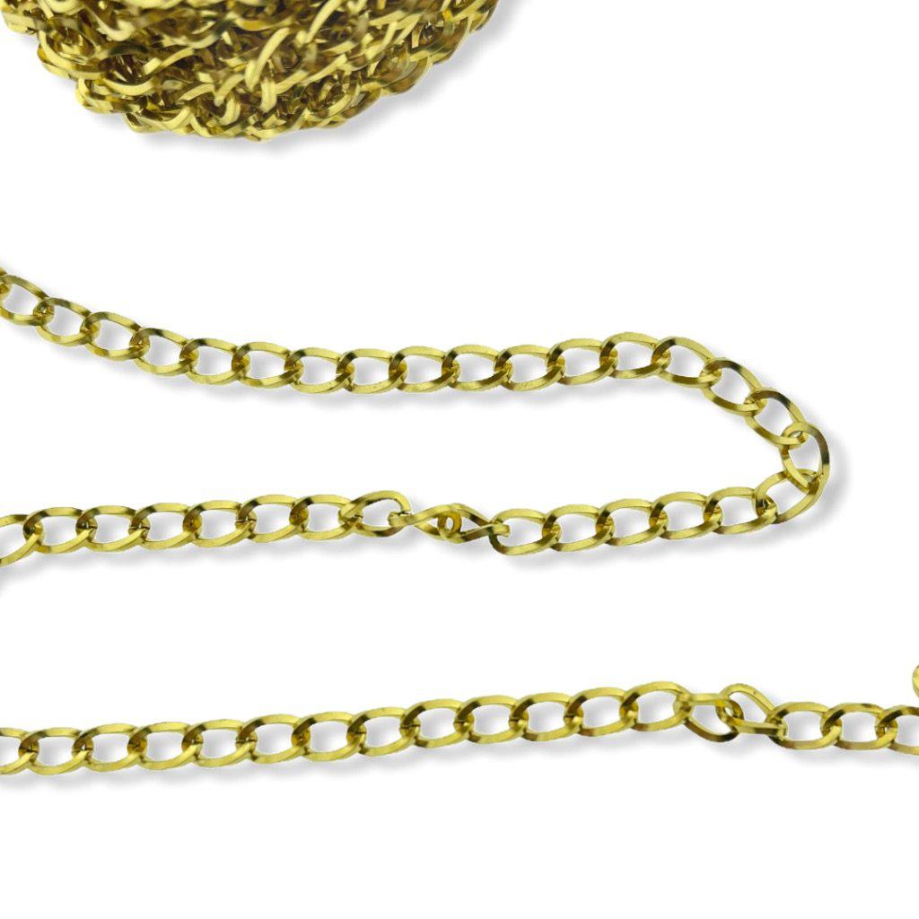 Schakelketting RVS twisted chain goud 6x4mm - prijs per 10cm-Kraaltjes van Renate