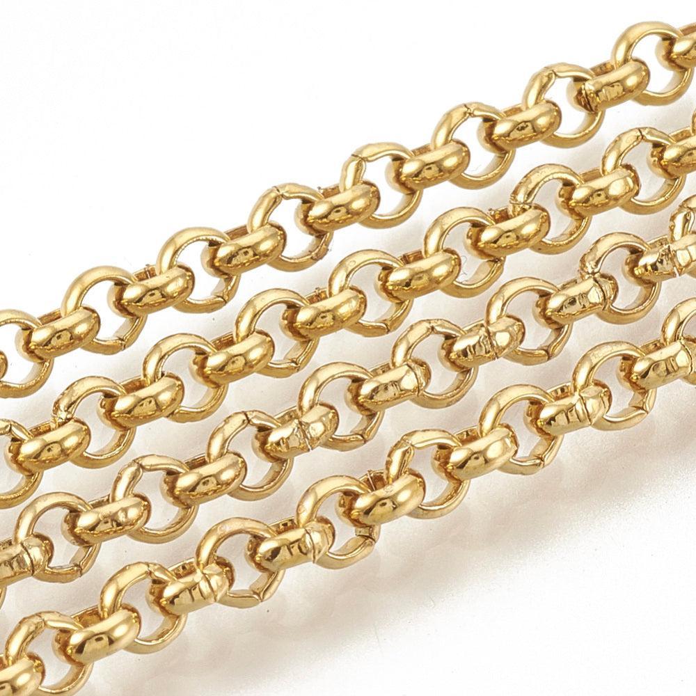 Schakelketting Rolo Premium RVS Goud 3.1x1.1mm - per 10cm-Ketting-Kraaltjes van Renate