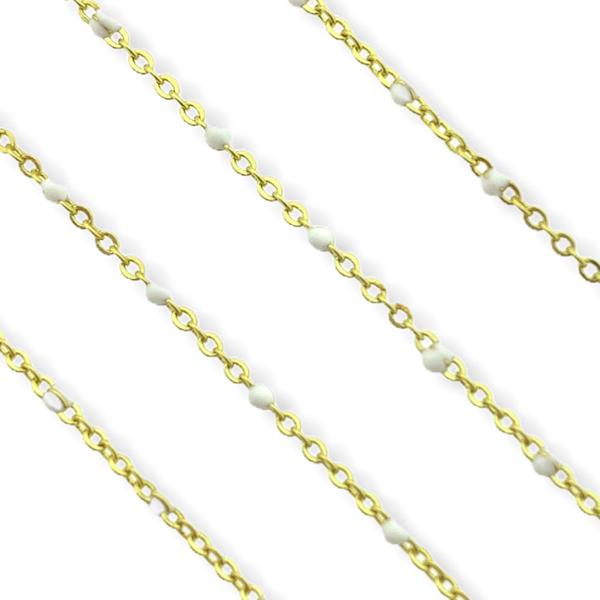Schakelketting Witte bolletjes goud 1.5mm - prijs per 10cm-Kraaltjes van Renate