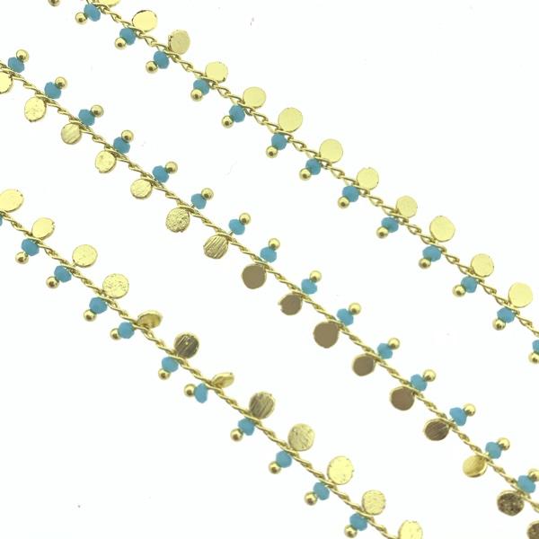 Schakelketting gold plated blauw 3mm - prijs per 10cm-Kraaltjes van Renate
