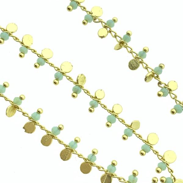 Schakelketting gold plated turquoise 3mm - prijs per 10cm-Kraaltjes van Renate
