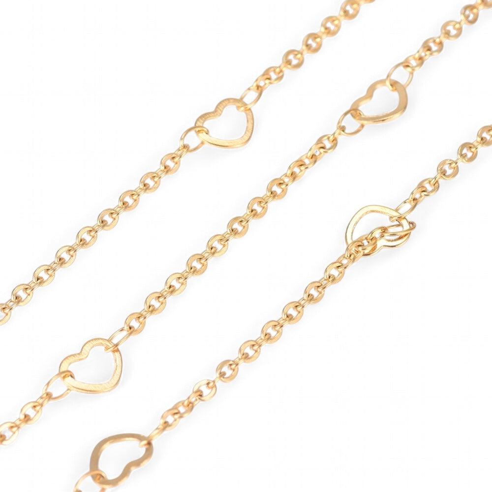 Schakelketting met hartjes Premium RVS goud 2mm - prijs per 10cm-ketting-Kraaltjes van Renate