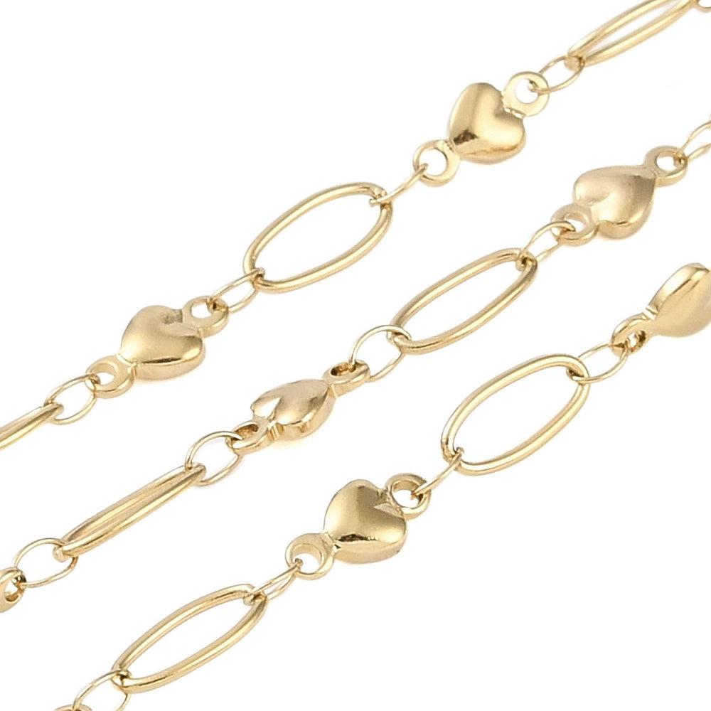 Schakelketting met hartjes Premium RVS goud 4,5mm - prijs per 10cm-ketting-Kraaltjes van Renate