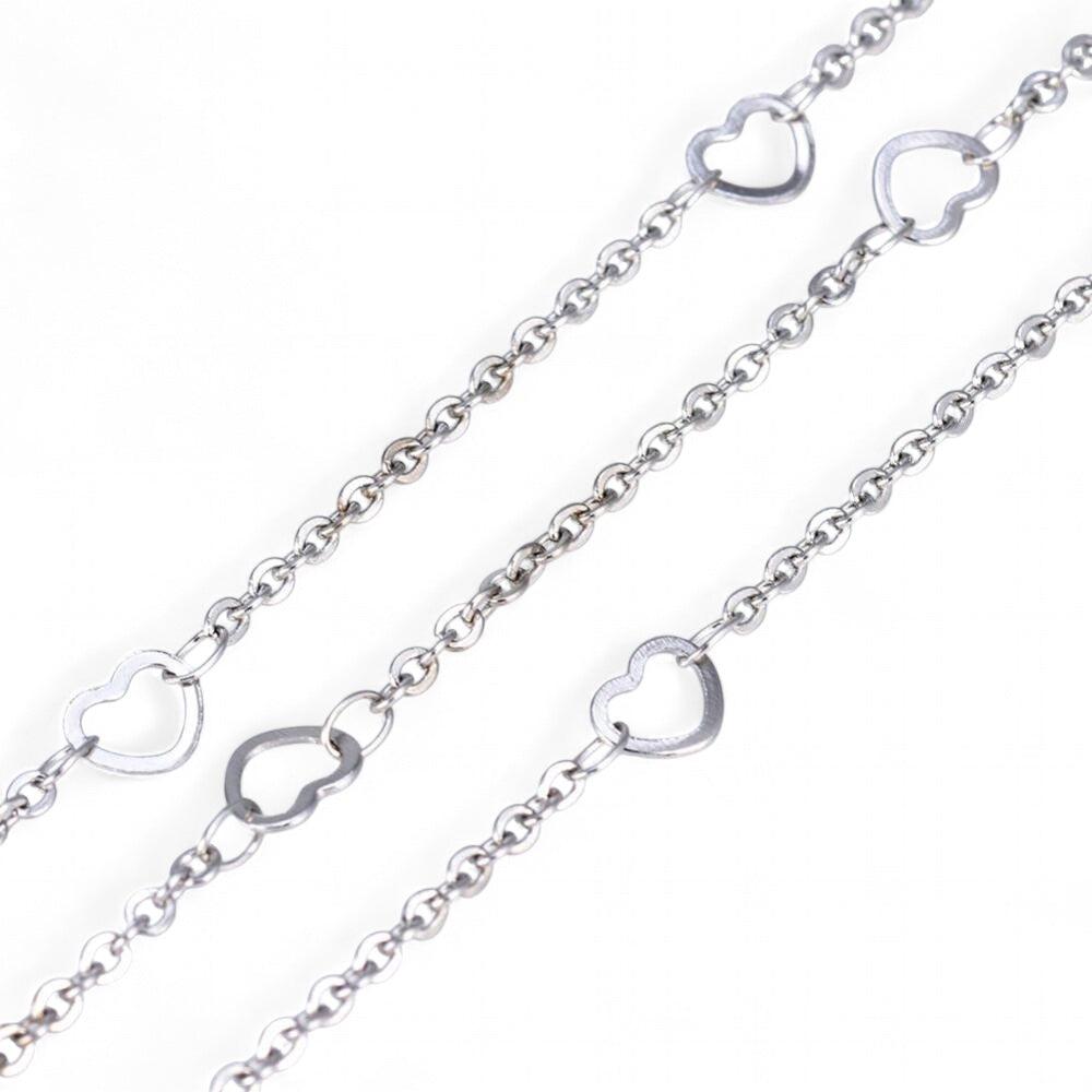 Schakelketting met hartjes Premium RVS zilver 2mm - prijs per 10cm-ketting-Kraaltjes van Renate