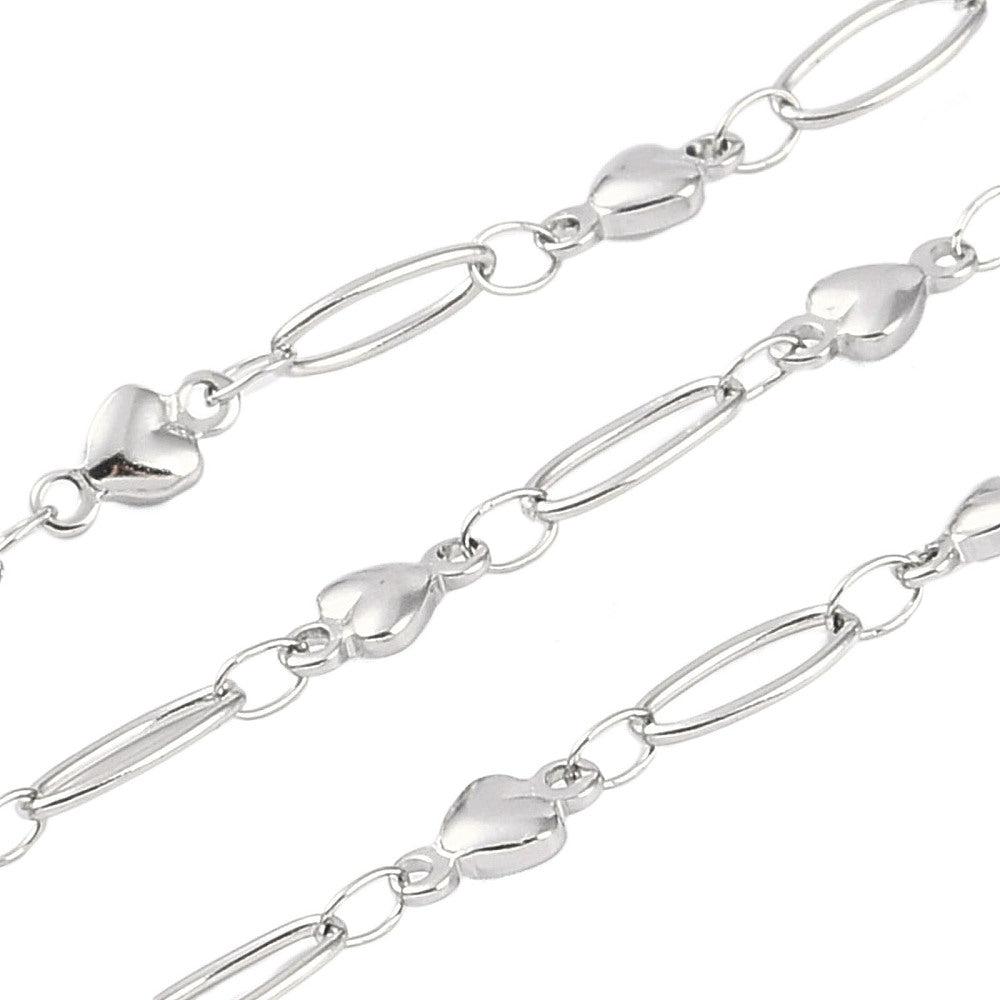 Schakelketting met hartjes Premium RVS zilver 4,5mm - prijs per 10cm-ketting-Kraaltjes van Renate