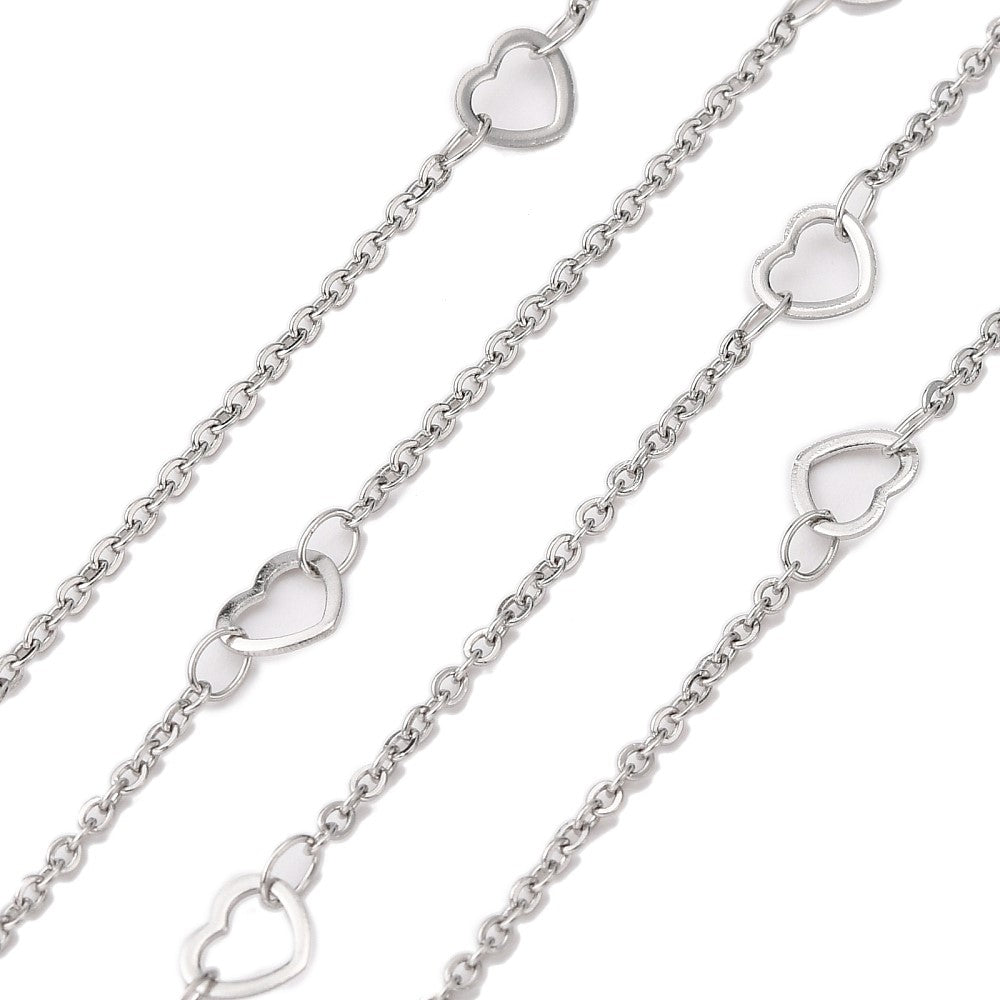 Schakelketting met hartjes RVS zilver 1,5mm - prijs per 10cm-ketting-Kraaltjes van Renate