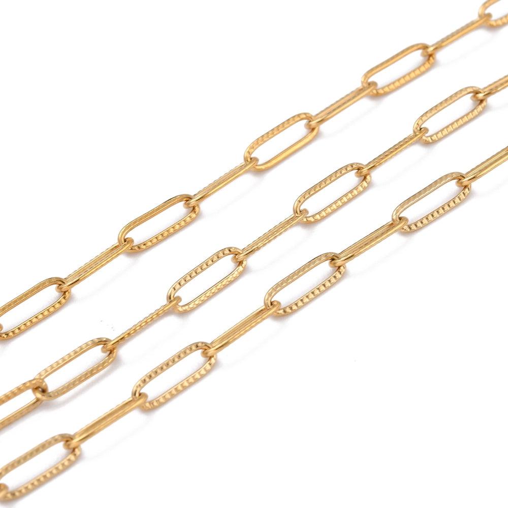 Schakelketting paperclip RVS goud 10x3,5mm- per 10cm-ketting-Kraaltjes van Renate