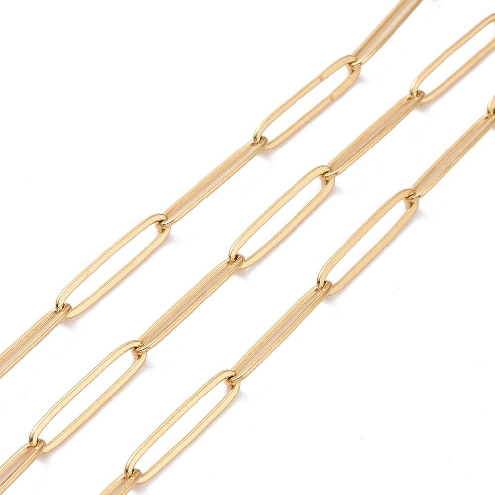 Schakelketting paperclip RVS goud 20x4mm- per 10cm-ketting-Kraaltjes van Renate