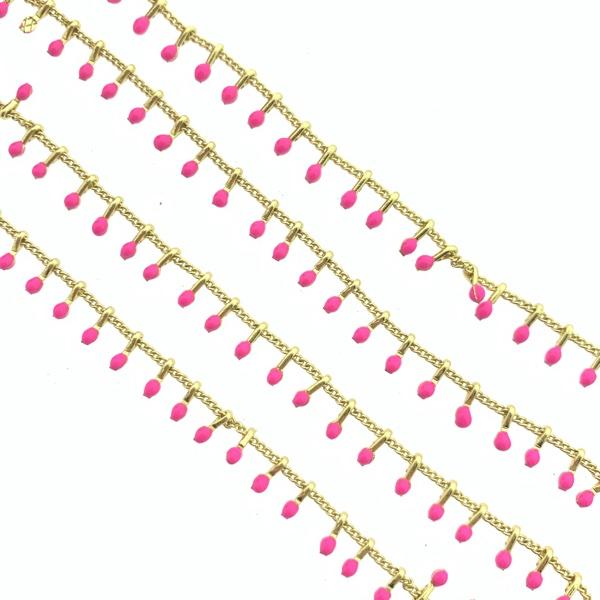 Schakelketting staafjes roze 18K gold plated 5.5x2mm - prijs per 10cm-Kraaltjes van Renate