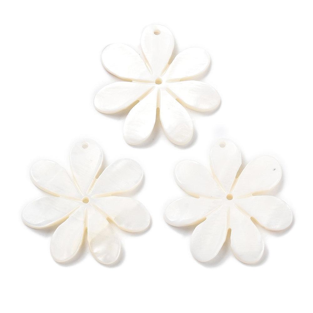 Schelp Bedel Bloem Crème wit 36mm - per stuk-Bedels-Kraaltjes van Renate