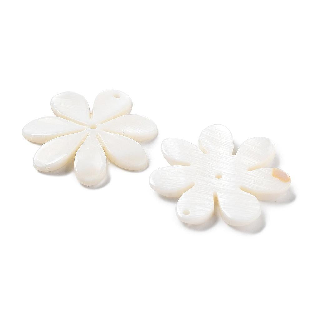 Schelp Bedel Bloem Crème wit 36mm - per stuk-Bedels-Kraaltjes van Renate