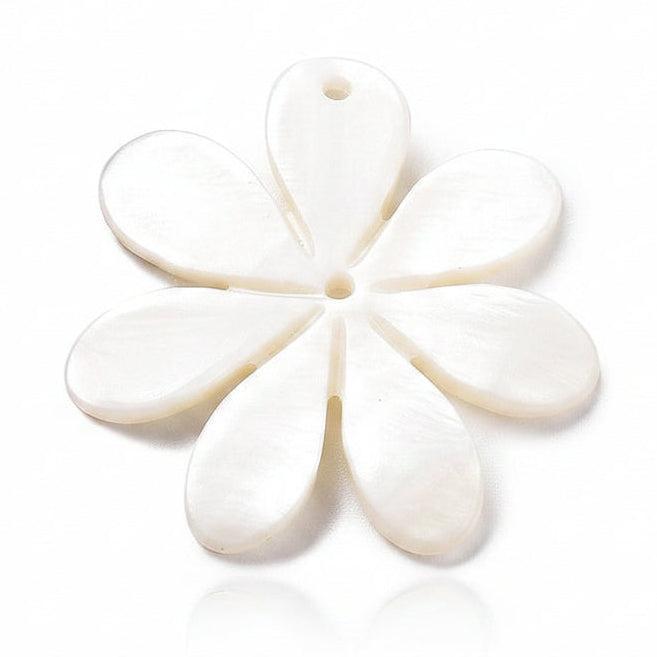 Schelp Bedel Bloem Crème wit 36mm - per stuk-Bedels-Kraaltjes van Renate