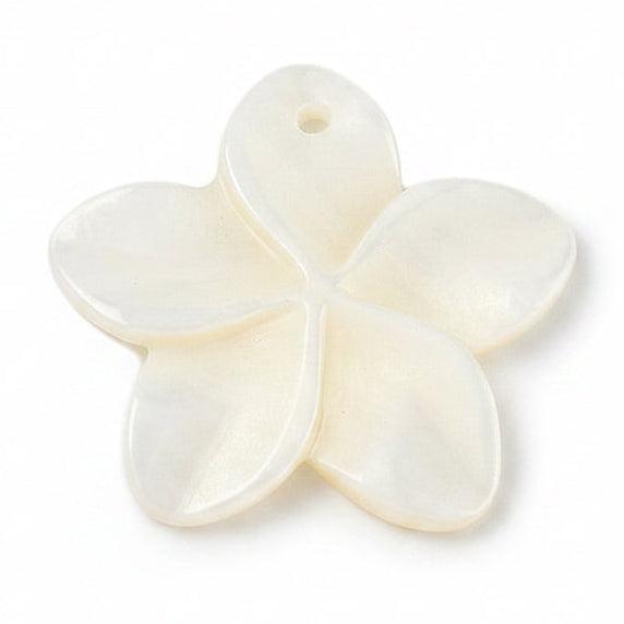 Schelp Bedel Bloem Gegraveerd Antiek Wit 24mm - per stuk-Bedels-Kraaltjes van Renate
