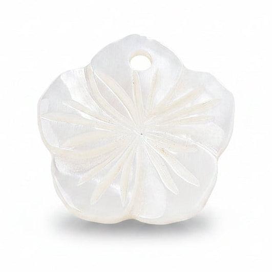 Schelp Bedel Bloem Gegraveerd Wit 18mm - per stuk-Bedels-Kraaltjes van Renate