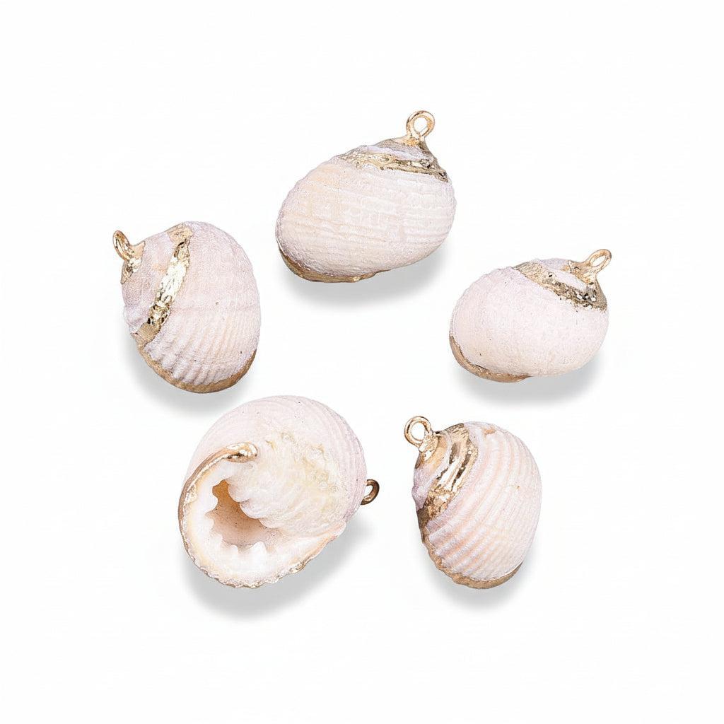 Schelp Hanger Naturel Goud 21mm - per stuk-Bedels-Kraaltjes van Renate