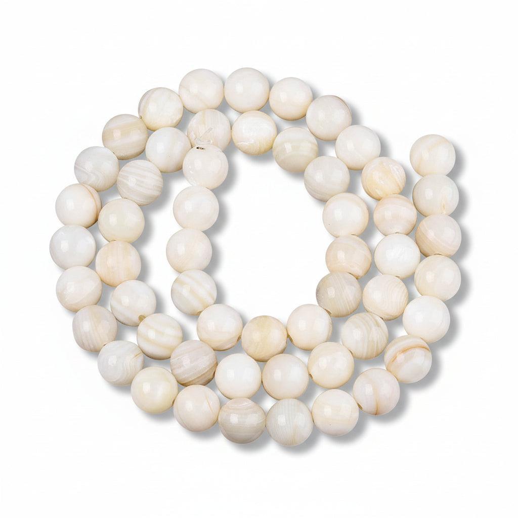Schelp Kralen Rond Off White / Beige 8mm - per stuk-Kralen-Kraaltjes van Renate