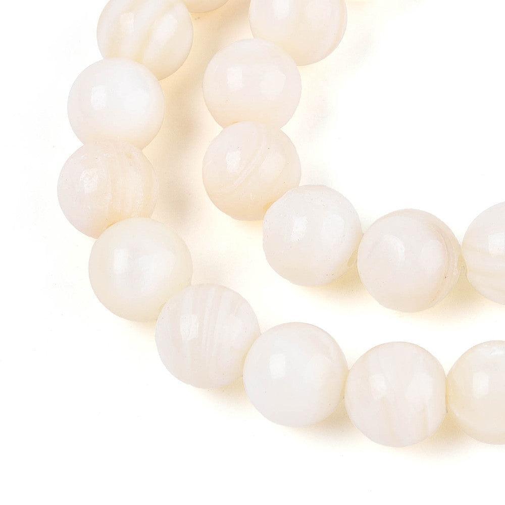 Schelp Kralen Rond Off White / Beige 8mm - per stuk-Kralen-Kraaltjes van Renate