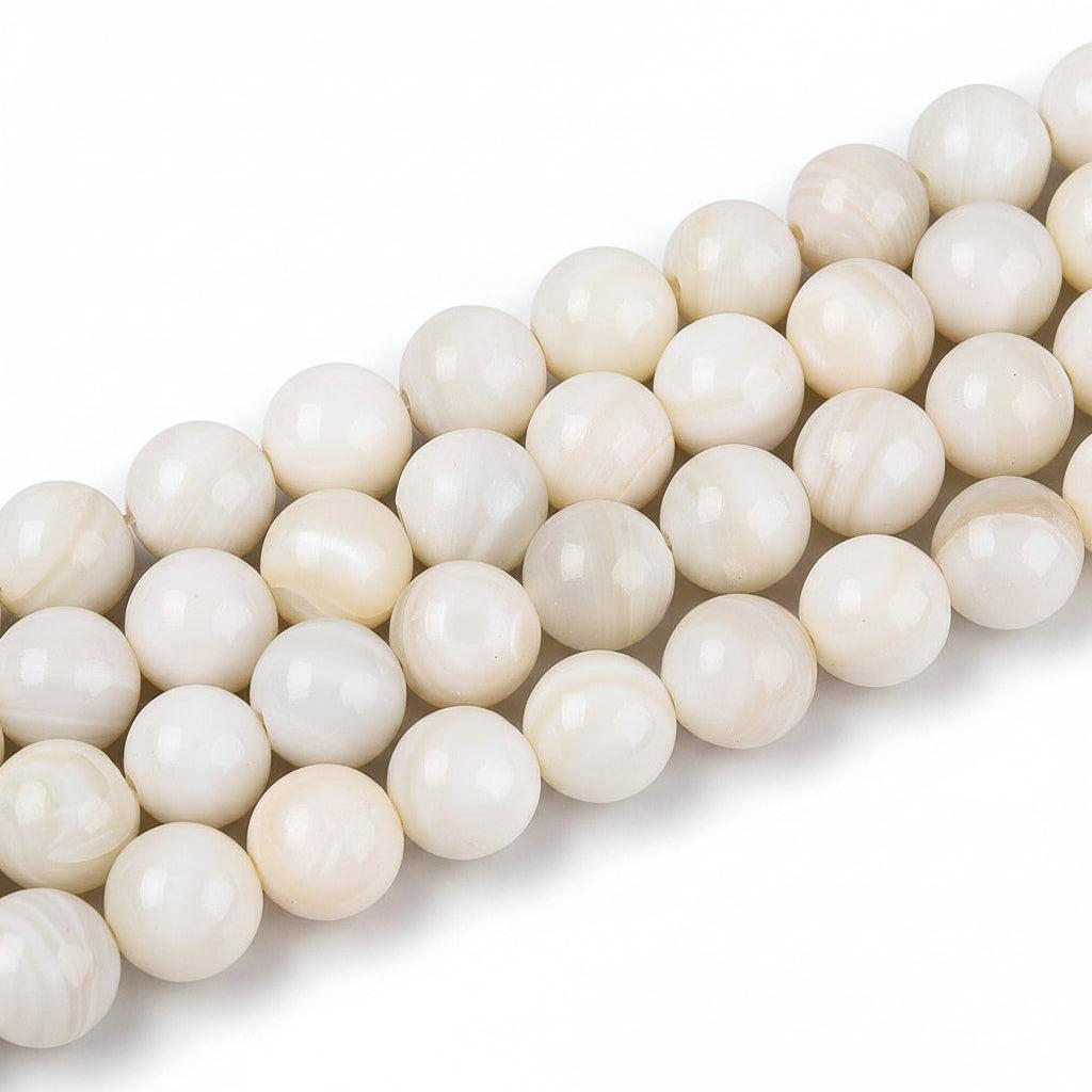 Schelp Kralen Rond Off White / Beige 8mm - per stuk-Kralen-Kraaltjes van Renate