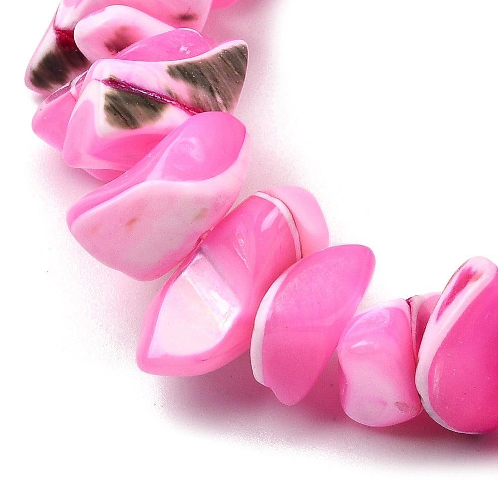 Schelp chip kralen HotPink 5-22x7-15mm - ±10cm-Kralen-Kraaltjes van Renate