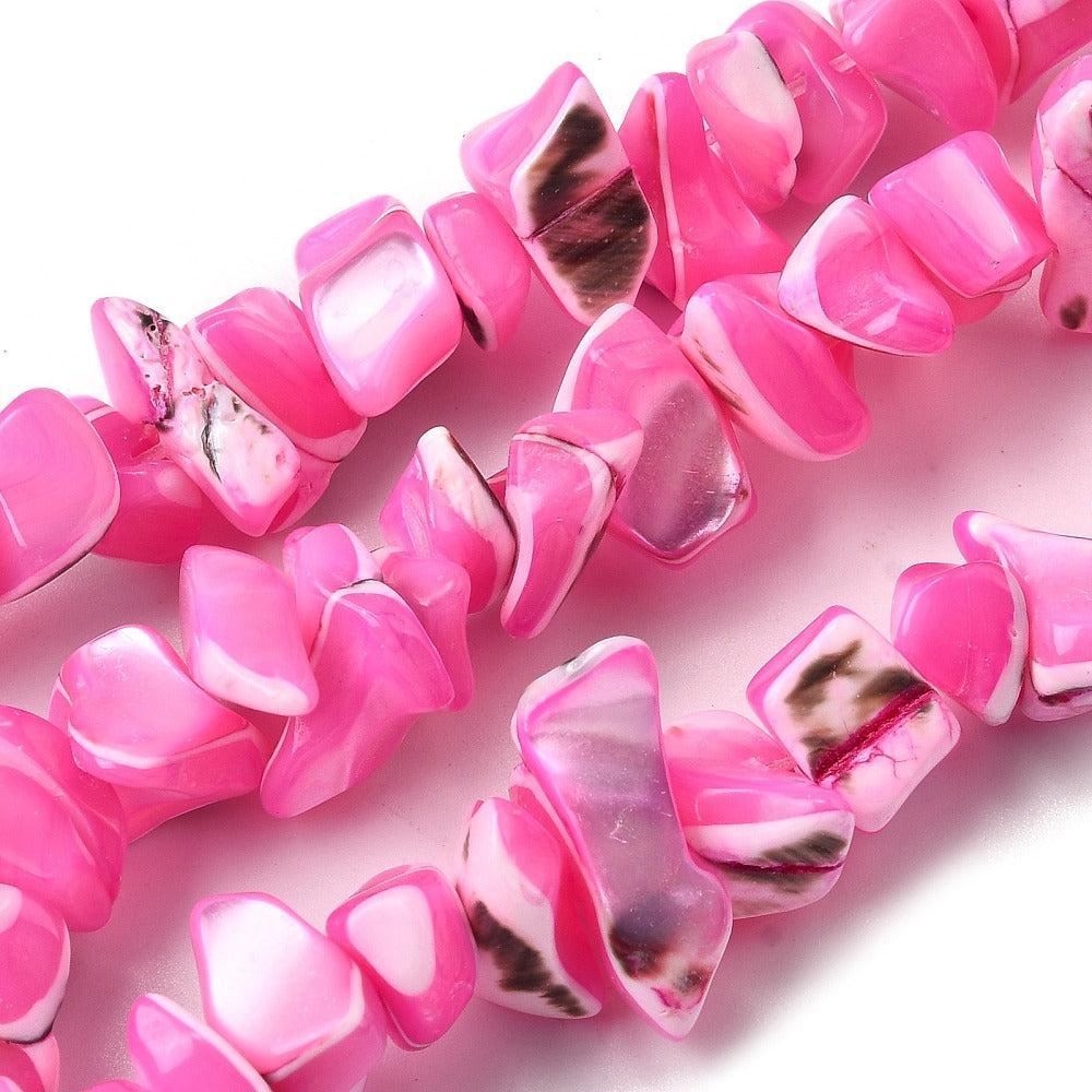 Schelp chip kralen HotPink 5-22mm - ±9cm-Kralen-Kraaltjes van Renate