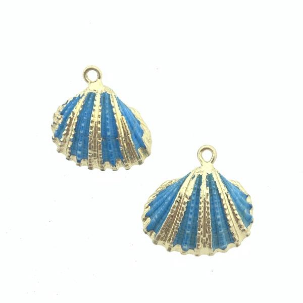 Schelp hanger Kokkel Blauw-Goud ±25x25mm-Kraaltjes van Renate