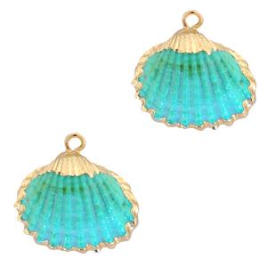 Schelp hanger Kokkel Gold-Blue ±20x22mm-Kraaltjes van Renate