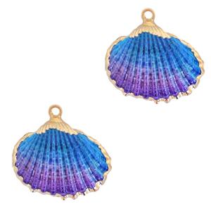 Schelp hanger Kokkel Gold-Blue purple ombre ±20x22mm-Kraaltjes van Renate